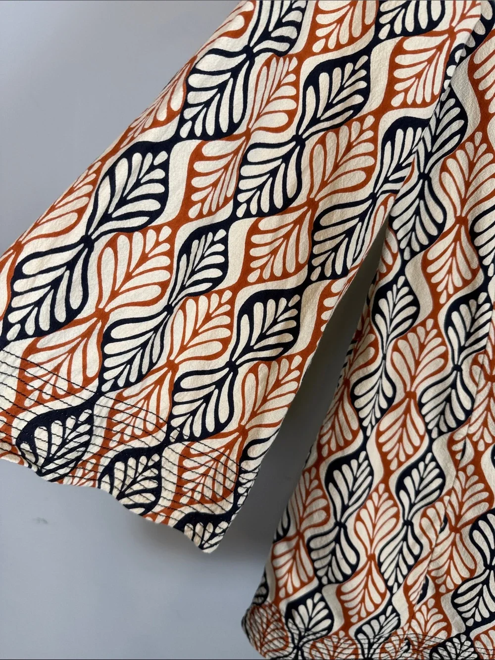 Free People Gia Shift Mini Dress Retro Geometric Fan Print Orange Boho Small EUC